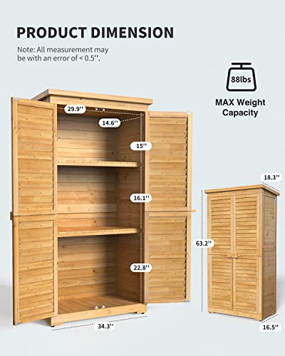 Gizoon Outdoor Storage Cabinet With 3 Shelves, Double Lockable Wooden Garden Shed With Waterproof Roof thumb #7