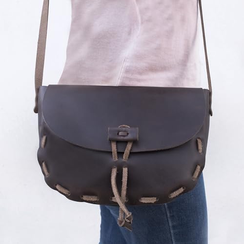 Medieval Style Shoulder Bag, Crossbody Bag, Travel Bag with Shoulder Bag, Full Grain Leather, Handmade, Bourbon Brown2
