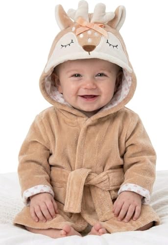 Image of Baby Essentials Unisex Baby Plush Animal Face Bathrobe Hooded with Tie Closure for Newborns and Infants 0-9 Months
