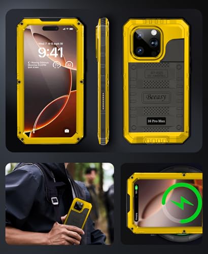 Beeasy coque iPhone 16 Pro Max métal renforcé antichoc jaune premium