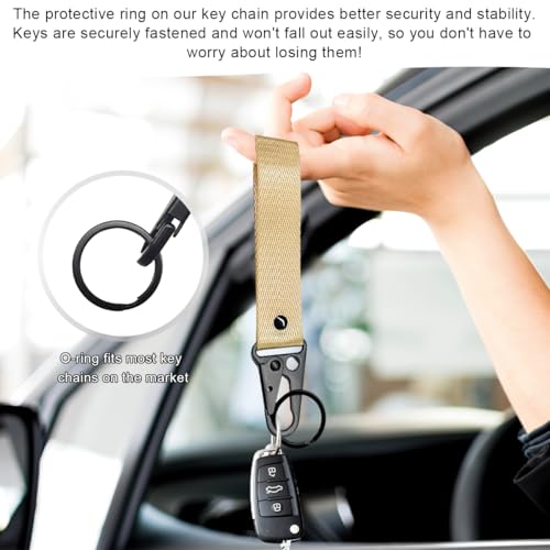 Image of Wevdn Car Key Chain, Fabric Metal Practical Multifunctional Motorcycle Keychain, Anti-Lost Keychain with O-Ring for Men Women (Beige)