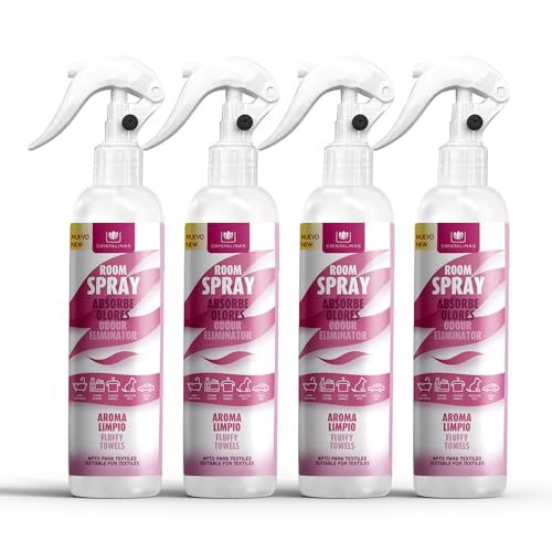 CRISTALINAS | Pack 4 Aerosol Ambientador Spray Pulverizador Absorbe Malos Olores | Para Casa, Cocina, Baño, Coche | | Apto para Textiles | 4x250ml | No Contiene Gas (Aroma a limpio)