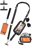 takyu Clip and Go Strap for Phone with Wallet Crossbody, 4-in-1 Adjustable Phone Lanyard with Detachable Wallet Wristlet Strap, Convertible Crossbody Bags with ID Window for Women Travel, Black