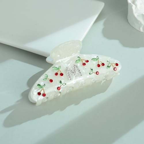Image of LILIE&WHITE Christmas Gift Acrylic Cherry Letter Hair Clips For Women With RhinestonesInitial Hair Claws For Thick Hairs Trendy Monogram Large Clips Fashion Big Claw Clip Jewelry Gift Alphabet M