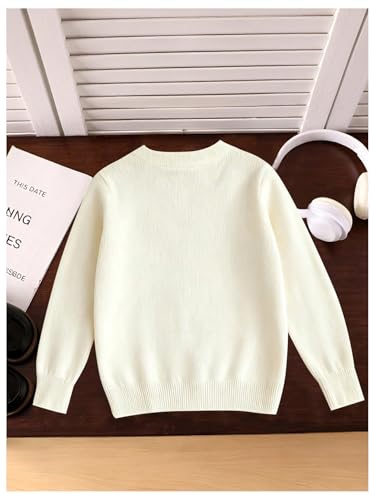 Image of BEAUDRM Girl's Bow Sweater Crew Neck Cute Sweaters Long Sleeve Knit Pullovers Sweater