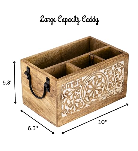 Mie Creations MCCADDY4 4 Compartment Wooden Silverware Caddy Utensil Holder, Farmhouse Cutlery Flatware Organizer thumb #6