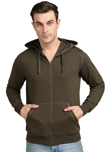 Image of Alan Jones Clothing Men's Solid Zipper Hooded Sweatshirt | Ribbed Hem, Lined Hood, Side Pockets, Durable Zip | Multiple Colors