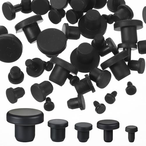 Silicone Rubber Hole Plugs Set 50 Pieces Rubber Plugs for Round Holes 5 Sizes Waterproof Vacuum Caps Black Flexible Sealing Stoppers for Tube Bottles Bathtub