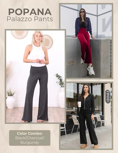 Image of Popana Wide-Leg Pants Palazzo Pants, Soft Lightweight Flowy Bootcut Wide Leg Lounge Pants for Women 3-Pack