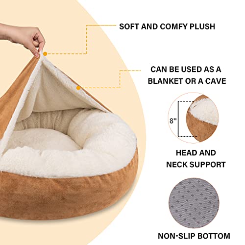MICOOYO Hooded Dog Bed Small, Cozy Donut Dog Blanket Bed for Doggie Claming Pet Caved Bed for Cats Puppies (Small, Wheat) - Image 4