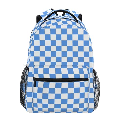 Backpack for Girls Boys, Teenager Bookbag College Rucksack Travel Daypack School Bag Kids Backpack Light Blue White Checkered