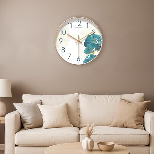Image of Auromin Wall Clock for Hall | Silent Wall Clock for Living Room Stylish | Modern Designer Fancy Unique Wall Watch for Bedroom, Office (White-Blue)