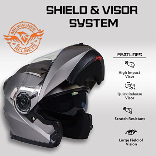 Milwaukee Helmets Mph9808Dot 'Ionized' Silver Advanced Motorcycle Modular Helmet For Men And Women Biker W/ Drop Down Visor - Large #TOP4