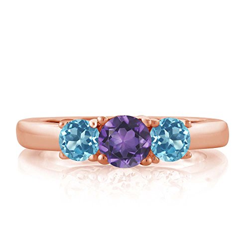 Gem Stone King 18K Rose Gold Plated Silver Wedding Jewelry Bridal Ring 4.66 Ct Round Purple Amethyst Swiss Blue Topaz2