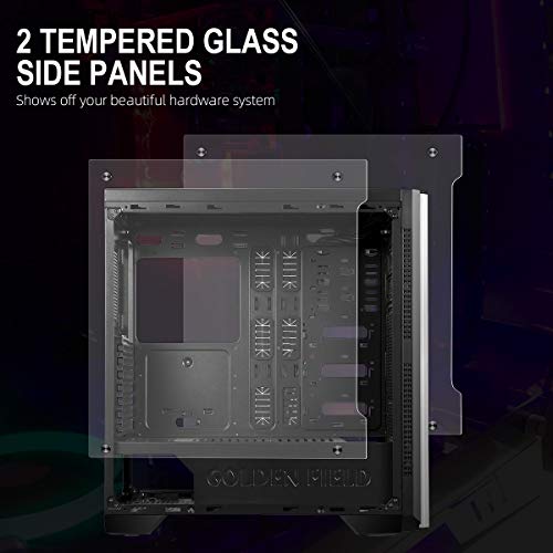 GOLDEN FIELD Z1 Computer Gaming PC ATX Case Mid Tower with Double Sides Panels Tempered Glass ATX, M-ATX, ITX