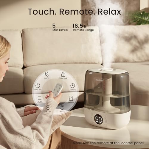 Provirtec 6L Self-Cleaning Humidifier for Large Room, Warm and Cool Mist Humidifiers, 60 Hour Runtime, No-Leak Design Top Fill, Quiet Ultrasonic Auto Mode with Remote Control for Bedroom Home by Provirtec - Image 7