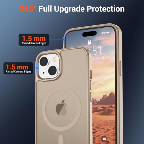 Image of SUPFINE Magnetic for iPhone 15 Case(Compatible with MagSafe)(Military Grade Drop Protection) Slim Translucent Matte Shockproof with Anti-Fingerprint Phone Case,Desert Gold
