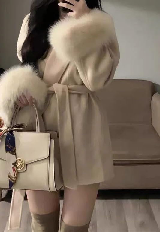 Thin Strap Wool Jacket Spring Autumn Long Sleeved Loose Patchwork Short Style Hairy Sleeve Uterwear2