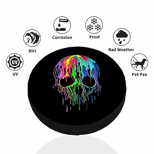 Image of Skull Colors Splats Spare Tire Cover Art Rainbow Skeleton Punk Fashion Hippie Weatherproof Universal Wheel Protectors Camper Tire Covers for Trailer Rv Travel(17 inch)