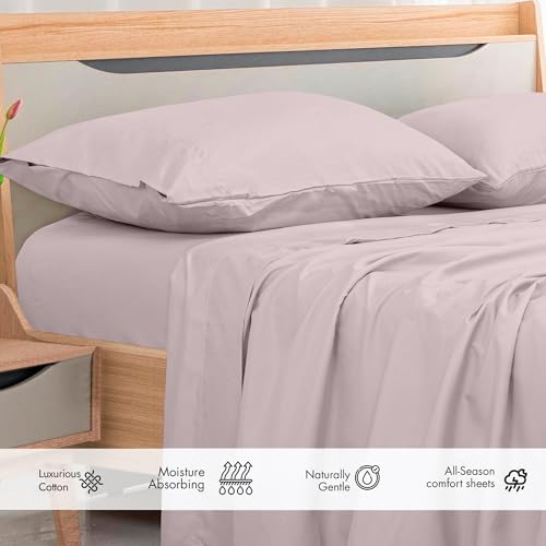 Image of Royale Linens 300 Thread Count 100% Long Staple Combed Cotton Flat Sheet - Super Soft - Top Sheets - Queen Flat Sheet Sold Separately - Breathable, Cool & Crisp Percale Sheets Only (Queen, Lavender)