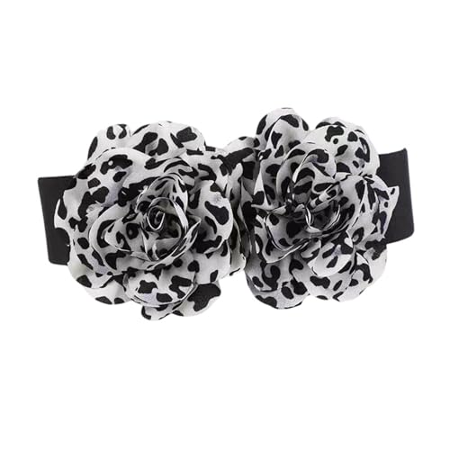Womens Elastic Waist Belts for Dress With Big Leopard Chiffon Flower -2Inch Wide Stretchy Belts2