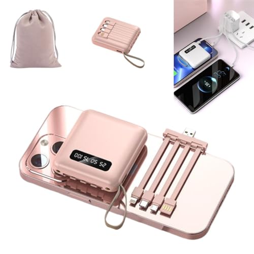 Batería externa 4 en 1 de carga rápida, cargador portátil compatible con todos los dispositivos, mini batería de viaje con cables desmontables, batería externa pequeña de 20000 mAh para teléfono