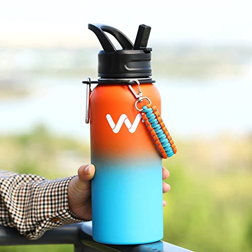 Werewolves 24 Oz Insulated Water Bottle With Paracord Handles & Strap & Straw Lid & Spout Lid,Reusable Wide Mouth Vacuum Stainless Steel Water Bottle For Adults (New-Summer Orange, 24 Oz) #TOP7