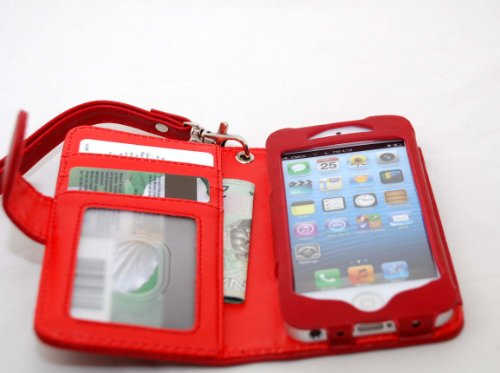 Mybitti Deluxe Book Style Folio Wallet Pu Leather For Iphone Iphone 5S + Matching Stylus With Multifunctional - Pockets To Keep Bank Cards Id Card Money Bills-Red #TOP1