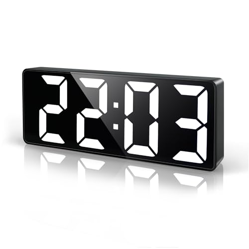 Lafocuse LED Digital Alarm Clock Bedside with 6.7 Large Display, Snooze, Mains/Battery Powered, Adjustable Brightness, Date, Temperature, Table Clock for Heavy Sleepers Bedroom Office, White