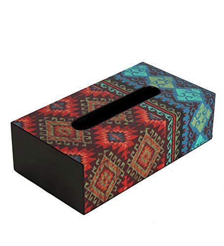 Image of Reinvention Factory Designer Wooden Tissue Box Holder - Kilim Print | Decorative Tissue Paper Box & Napkin Holder for Dining Table, Living Room, Car & Office | Sliding Lid Tissue Box Cover (9 x 5 in)