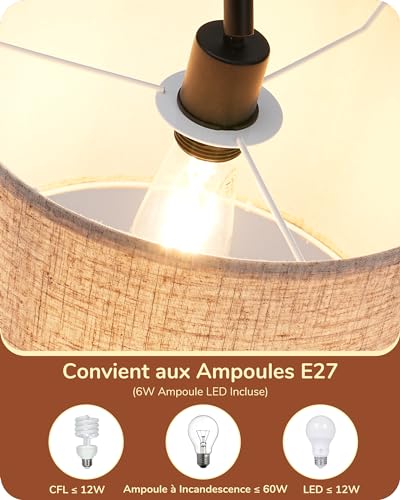 Lampadaire sur pied lin beige tête rotative 160cm EDISHINE