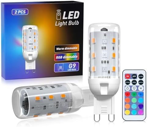 2W G9 LED Colour Changing Bulbs, Dimmable RGB Multi-Color G9 Capsule Lamp, RGB+WW+CW, 100lm, AC220-240V, with Remote Control, for Home, Bedroom, Living Room, Party Lighting (2Pcs)