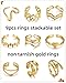 BETTY&SARAH 9PCS Gold Rings for Women Non Tarnish, 18K Gold Plated Chunky Adjustable Stackable Rings, Open Stacking Knuckle Ring Set Gifts