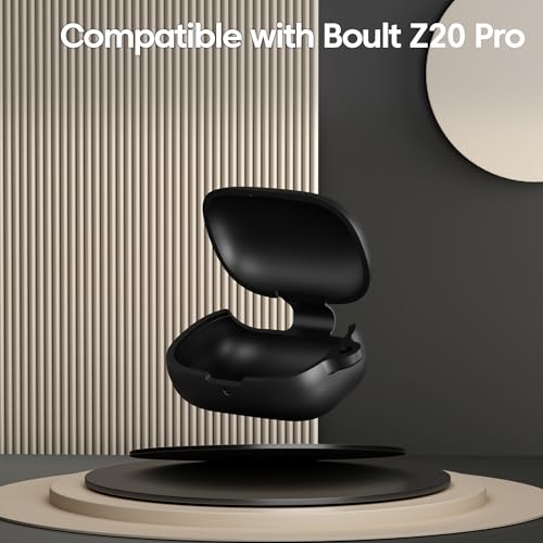 Image of Sounce Earphone Case Cover Compatible for Boult Audio Z20 Pro /Boult Audio Z20, Soft Silicone Skin Case Cover Shock-Absorbing Protective Case with Keychain [Front LED Visible] - Black