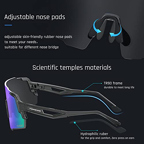 Image of TOREGE Polarized Sports Sunglasses with 3 Interchangeable Lenses for Men Women Cycling Running Baseball Glasses TR65