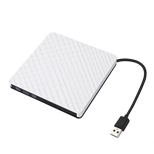 External DVD Drive,Ultra Portable Optical USB 3.0 CD DVD-RW Drive, External CD/DVD-RW Burner Drive Writer for Laptop and Desktop PC Win XP 7 8 10 Linux OS Apple Mac MacBook Pro (White)