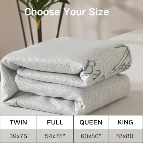 Image of WhatsBedding Mattress Topper Cover Queen Size (Only Cover), Breathable Viscose Made from Bamboo, Mattress Protector