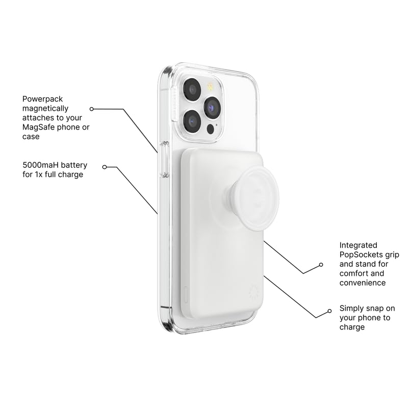 Image of PopSockets PowerPack for MagSafe, Magnetic Power Bank, Portable Phone Charger, Black - White