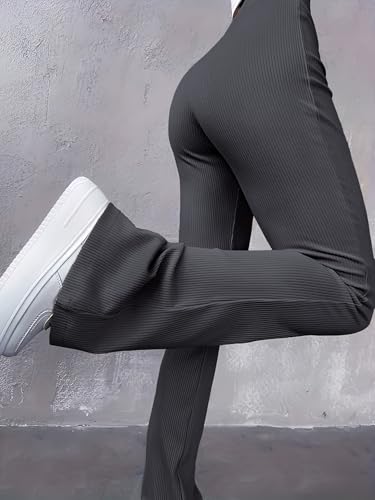 Image of Jawdrobe Women's High Waist Ribbed Flared Pants Stretchable Slim Fit Bootcut Trousers Soft Knit Casual Wear for Daily Office Travel (for Ideal Height 5.3)