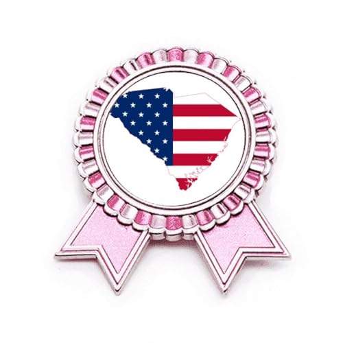Broche rose médaille gagnant prix en métal brillant avec rayures drapeau
