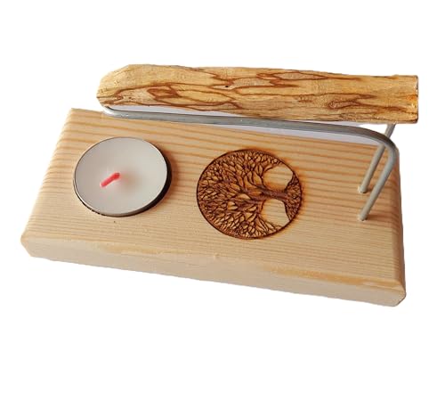 YA-DECOREGALOS Soporte Quemador Hecho a Mano de Madera SIMBOLO ARBOL DE LA Vida, con Varillas metalicas, para Palo Santo/inciensos/Atados ... El árbol de la Vida es un símbolo Que representa la Vi