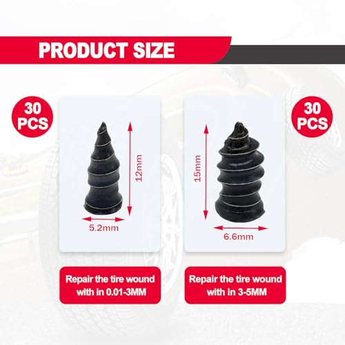 Image of 60PCS Tire Repair Rubber Nail, Spiral Rubber Nails, Tire Screw Plug Fast Tool Self Service Tire Repair Nail for car, Motorcycle, Truck, Tractor Tire Puncture Repair, Vacuum Tire Repair Kits