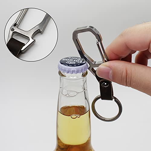 Ppfish Edc Carabiner Keychain Clip, Heavy Duty Titanium Caribeener Clips, Leather Keychain Bottle Opener Key Chains Women Men (Silver) #TOP4