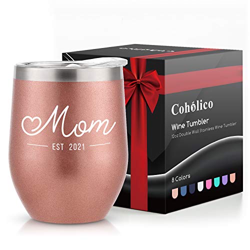 New Mom Gifts Est 2021, Coholico Wine Tumbler Insulated Stainless Steel Travel Mug with Lid Baby Shower Mommy to Be Ideas Gifts Pregnant Moms Presents 12 oz Coffee Cup New Mom Gifts Est 2021, Coholico Wine Tumbler Insulated Stainless Steel Travel Mug with Lid Baby Shower Mommy to Be Ideas Gifts Pregnant Moms Presents 12 oz Coffee Cup