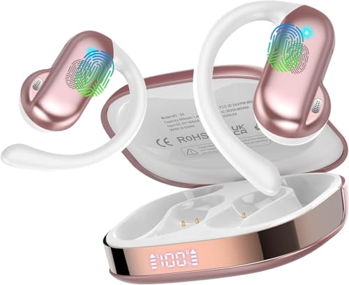 Image of Open Ear Earbuds, Bluetooth 5.4 Wireless Earbuds with Ear Hooks, 32H HiFi Stereo Open Ear Headphones with Clear Calls, IPX7 Lightweight Air Conduction Headphones for Workouts and Running, Rose