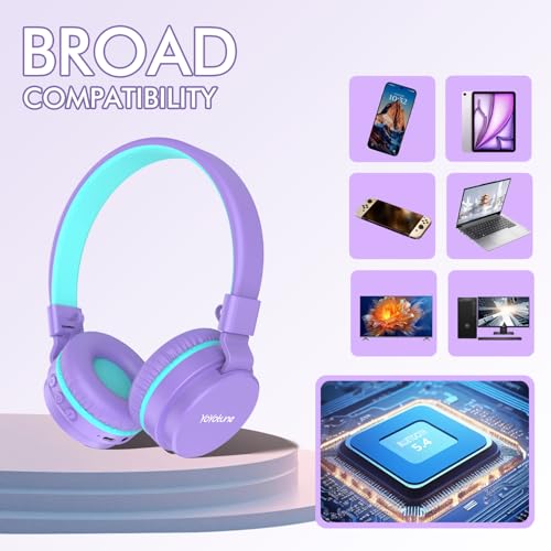 Image of Kids Bluetooth Headphones,Lightweight Kids Headphones Wireless,85 /94dB Safe Volume,40H Playtime,Fast Charging,Bluetooth 5.3,Over Ear,Toddler Headphone Built-in Mic for School /Tablet /Travel (Purple)