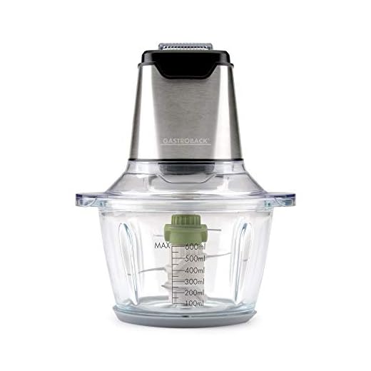 Gastroback 40961 0.6L 400W Stainless steel,Transparent electric food chopper 40961, 0.6 L, Stainless steel, Transparent, Glass, Stainless steel, Buttons, 400 W