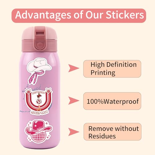 55pcs Disco Cowgirl Stickers, Pink Disco Party Decor, Western Aesthetic Waterproof Stickers for Water Bottle, Laptop, Skateboard Preppy Decor for Teen Adult