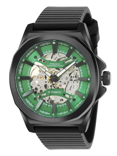 Image of French Connection Mechalume Men's Automatic Watch See-Through Green Round Dial Silicone Strap Model - FCA23NBL