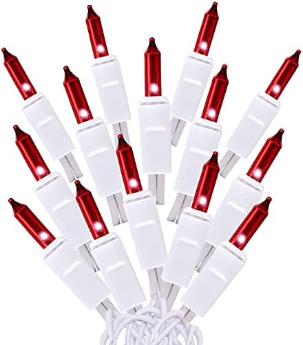 100 Red Christmas Lights, White Wire 20.6 Feet Long String Lights Set for Outdoor Indoor Décor, Valentines Day, Wedding, Halloween, Christmas Trees, Holiday Lighting Decorations, UL Certified